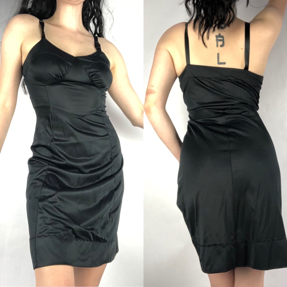 Vintage Black Nylon Slip Dress Lingerie 60's Retro
